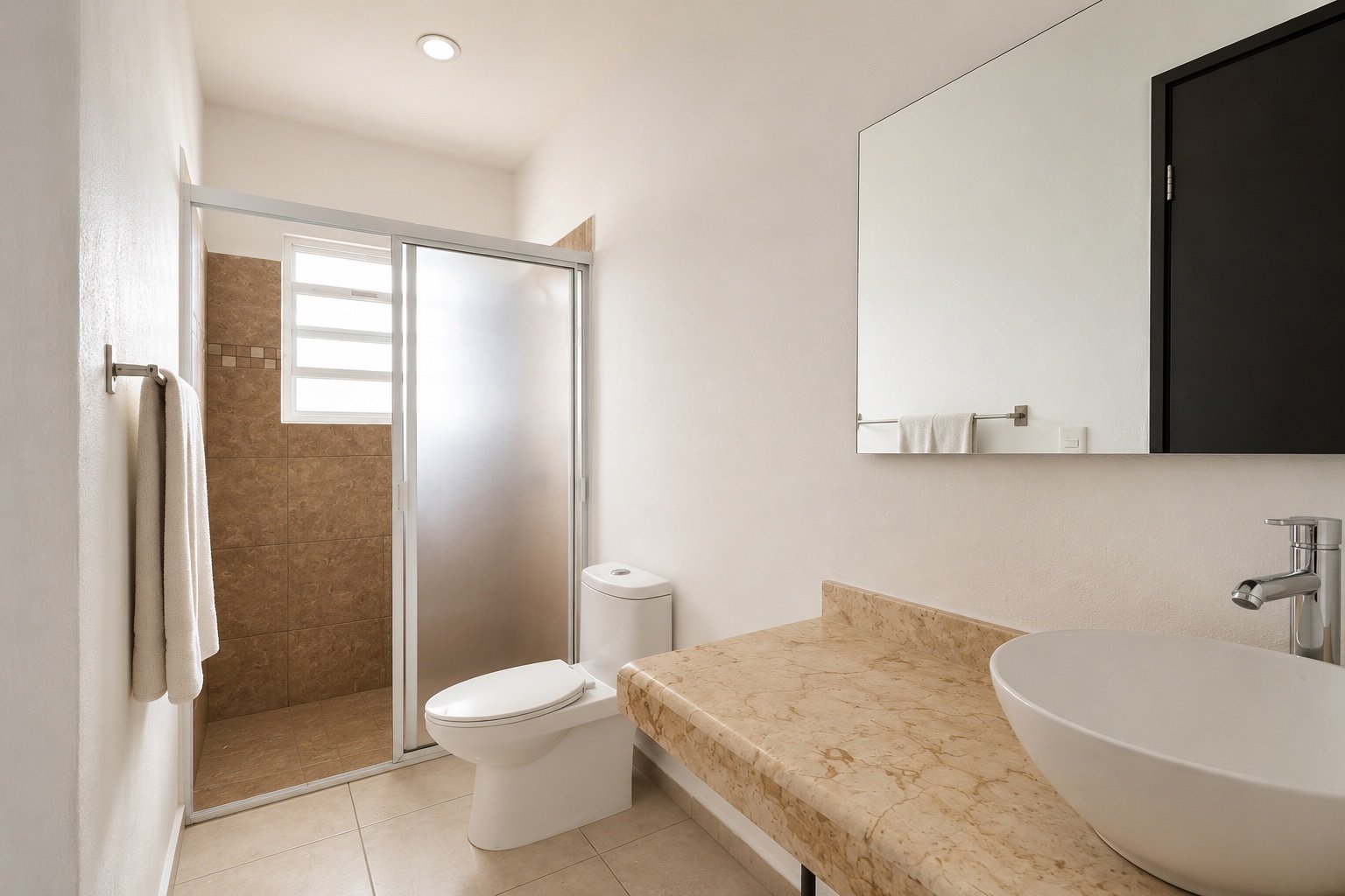 Baño completo con regadera y lavabo.